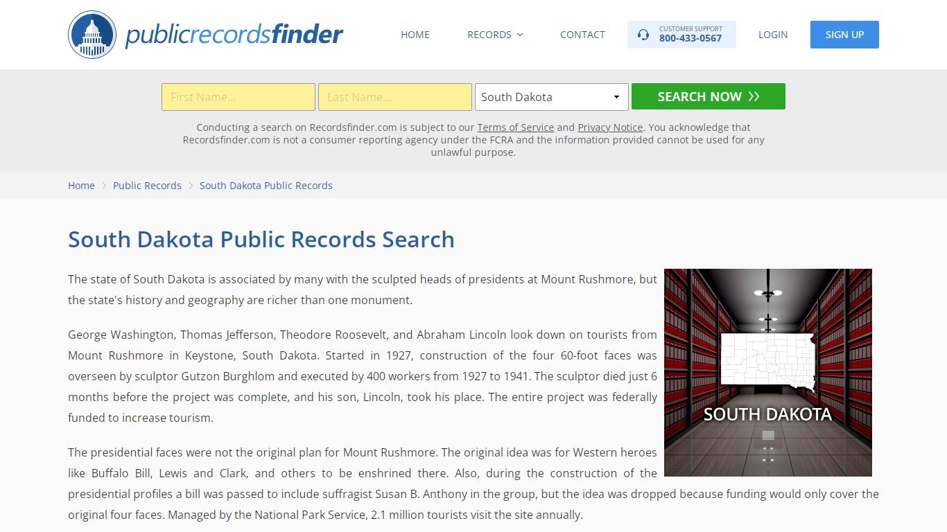 South Dakota State Public Records Online - RecordsFinder